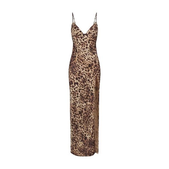 SKIMS x DOLCE&GABBANA SILK LONG SLIP DRESS- LEOPARD - L - Picture 1 of 5
